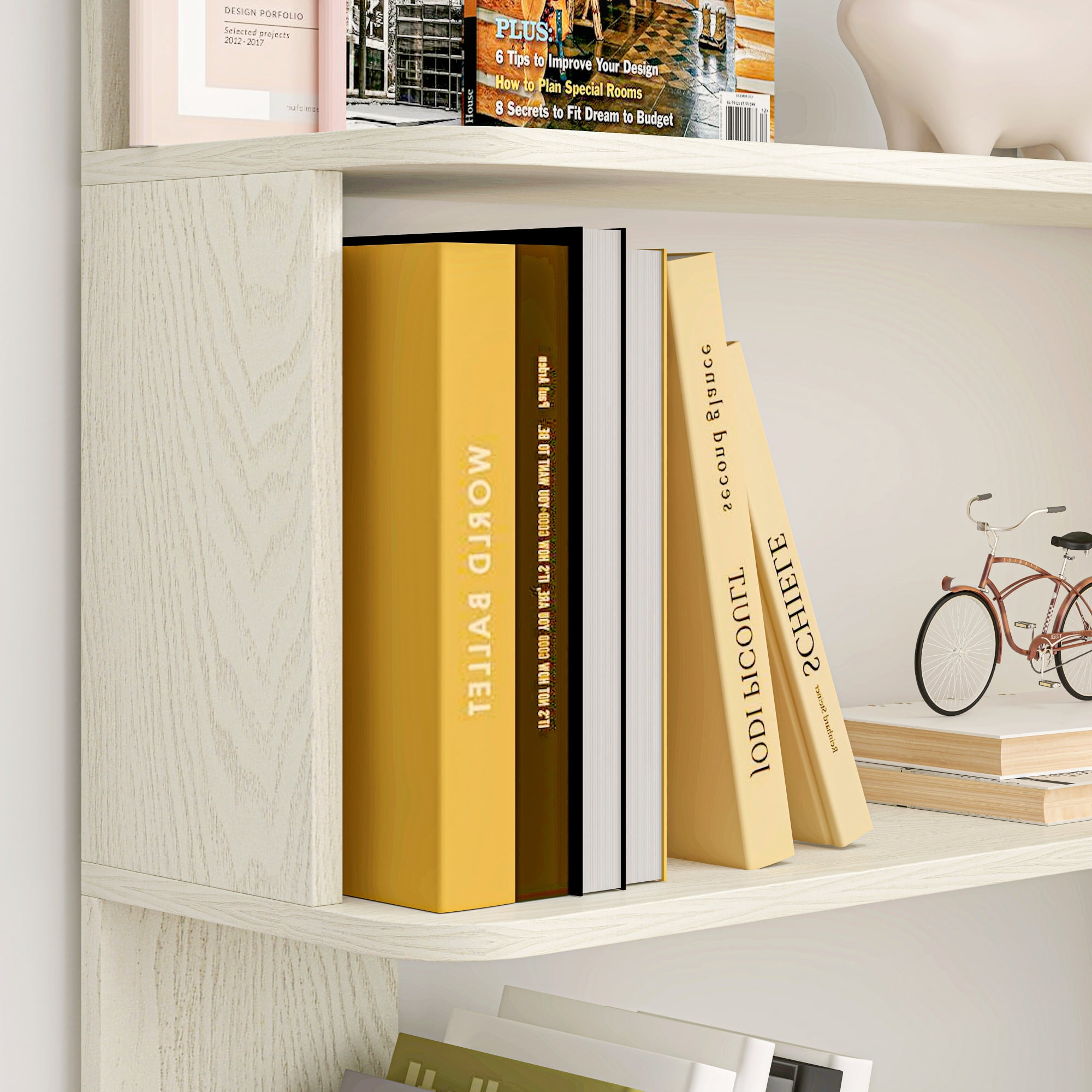 Leumius 5 Tier Freestanding Bookshelf,Wooden L-Shaped Corner Bookcase with Anti-drop Panel and Anti Tipping Device, Display shelf Open Storage,White