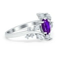 thumbnail image 2 of Oval Marquise Simulated Amethyst CZ Wedding Ring 925 Sterling Silver Size 5, 2 of 6