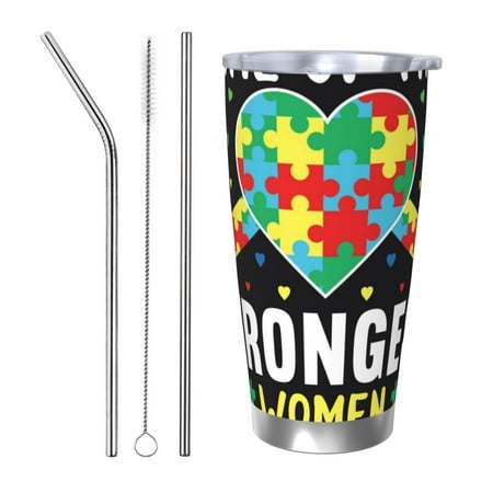 

Salouo I Love With Autism Print 20oz Tumbler with Lid Stainless Steel Vacuum Insulated Tumbler Durable Insulated Coffee Mug Thermal Cup with Splash Proof Sliding Lid-Straw Three-piece Set