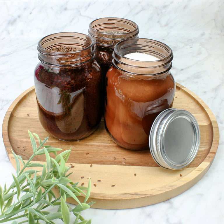 Amber Glass Wide Mouth Mason Jars (16 oz/Pint) With Airtight lids and Bands  [4 Pack] Amber Canning Jars - Microwave & Dishwasher Safe. Bundled With  SEWANTA Jar …