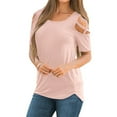 thumbnail image 2 of Ediodpoh Women's T Shirt Imitation Cotton Pull Frame Women's off Shoulder Solid Color Top T Shirts for Women Pink L, 2 of 9