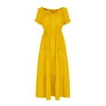 thumbnail image 6 of Ayolanni Vacation Dresses for Women Off-The-Shoulder Yellow Solid Short Sleeve Puff Maxi Dresses Teen Girl Dresses L, 6 of 6