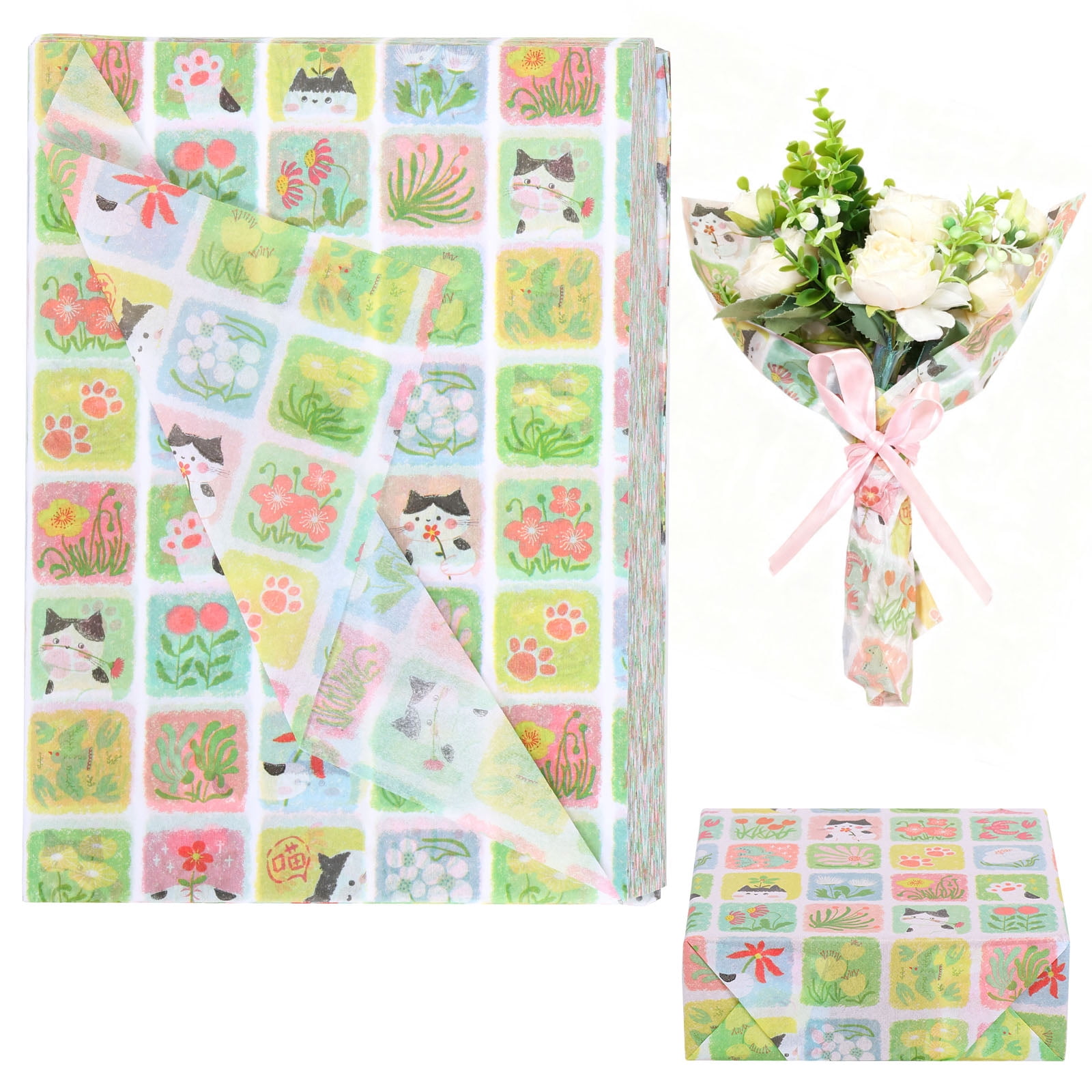 Atopoler 200 Sheet Cartoon Tissue Paper,Cute Animal Floral Preasent Wrap Tissue Paper for Wrapping Crafting Packing,20 x 14 inches,Green Color