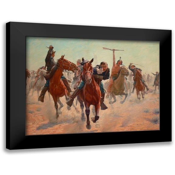 Schreyvogel, Charles 14x12 Black Modern Framed Museum Art Print Titled - Gilcrease, Breaking through the line