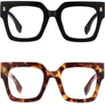 thumbnail image 1 of JM 2 Pack Oversized Square Trendy Blue Light Blocking Reading Glasses for Women, Big Wide Fashion Computer Readers, 1 of 6