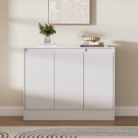 Buffet Cabinet with 3 Doors, Coffee Bar Cabinet with Adjustable Shelf, Modern Kitchen Buffet Sideboard with Storage for Living Room, Kitchen, White