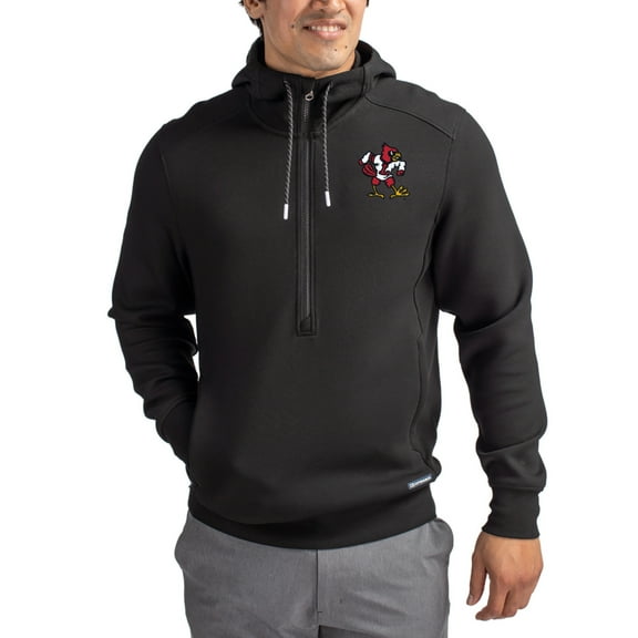 Men's-Cutter & Buck Black Louisville Cardinals Roam Eco Recycled Half-Zip Pullover Hoodie