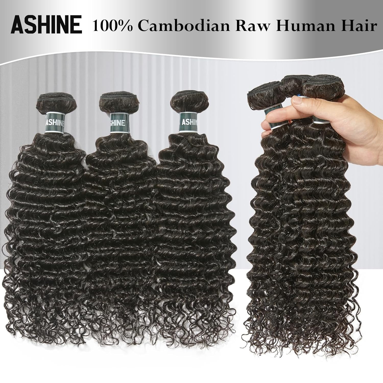 ASHINE 26 28 30 inch Raw Human Hair Bundles Deep Curly Unprocessed Cambodian Flip Over Quick Weave for Women Natural Black 3 pcs Bundles