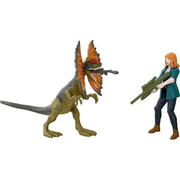 Jurassic World Dominion Claire and Dilophosaurus Human and Dino Pack with 2 Action Figures and Accessories, Toy Gift Set and Collectible
