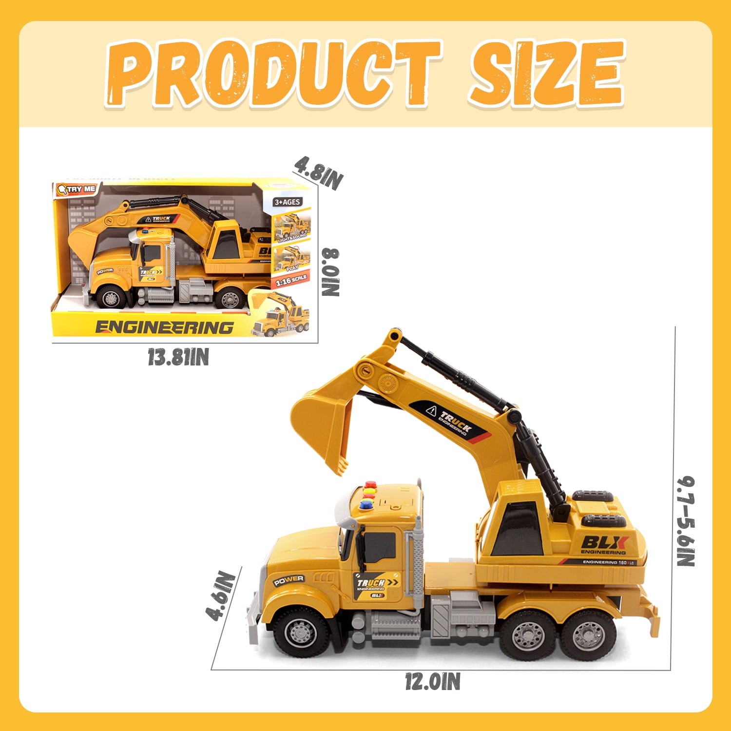 Kids Toys for 3 4 5 6 7 8 Years Old Boys, Excavator Truck Toy with Lights, Sounds, Toddler Friction Powered Truck Vehicle Toy for Boys Christmas Birthday Gifts