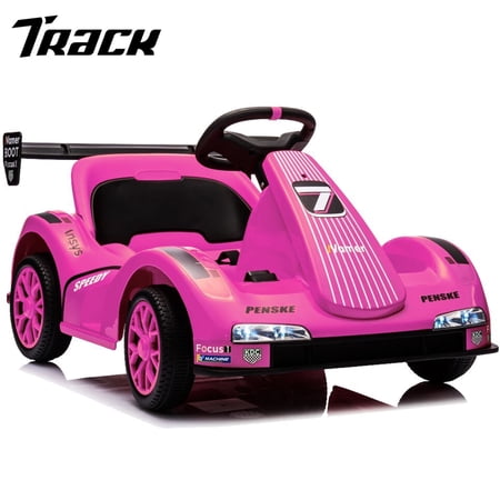 Track 7 12V Electric Go Kart for Kids, Electric Drift Kart with Remote Control, Bluetooth, 380W Motor Dual Drive Ride on Car Toys for Boys Girls Age 3+, Pink