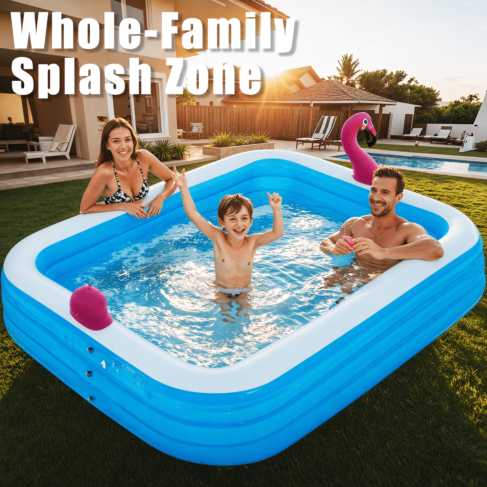 Danrelax 119" x 86" x 21" Inflatable LED Pool with 3 Modes, Electric Pump, Family Blow-Up Swimming Pool for Backyard, Adults and Kids