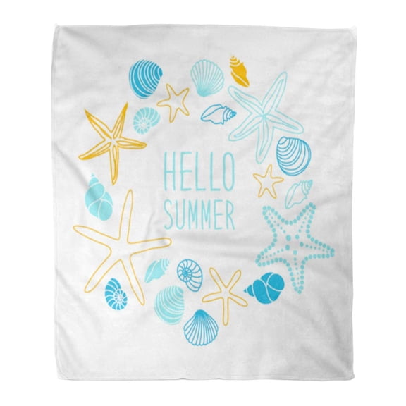 SIDONKU Flannel Throw Blanket Blue Sea Cute Vintage Shells and Starfishes Hand Written Soft for Bed Sofa and Couch 50x60 Inches