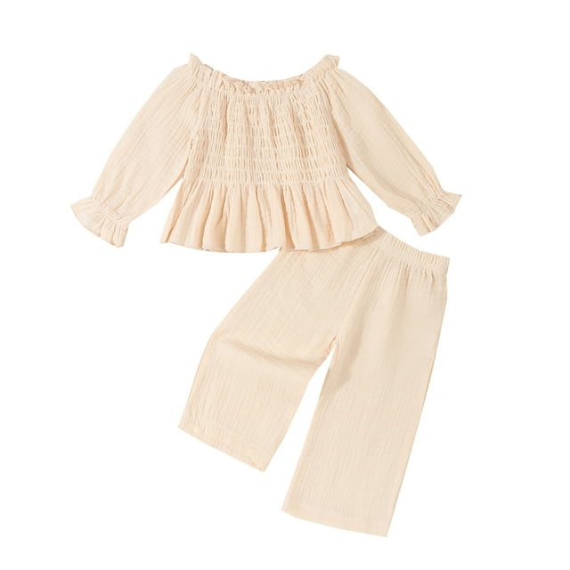 cfhntfmh Infant Baby Girls Clothes Ruffle Long Sleeve T-Shirts Tops with High Waisted Pants Cute 2 Piece Clothes Set