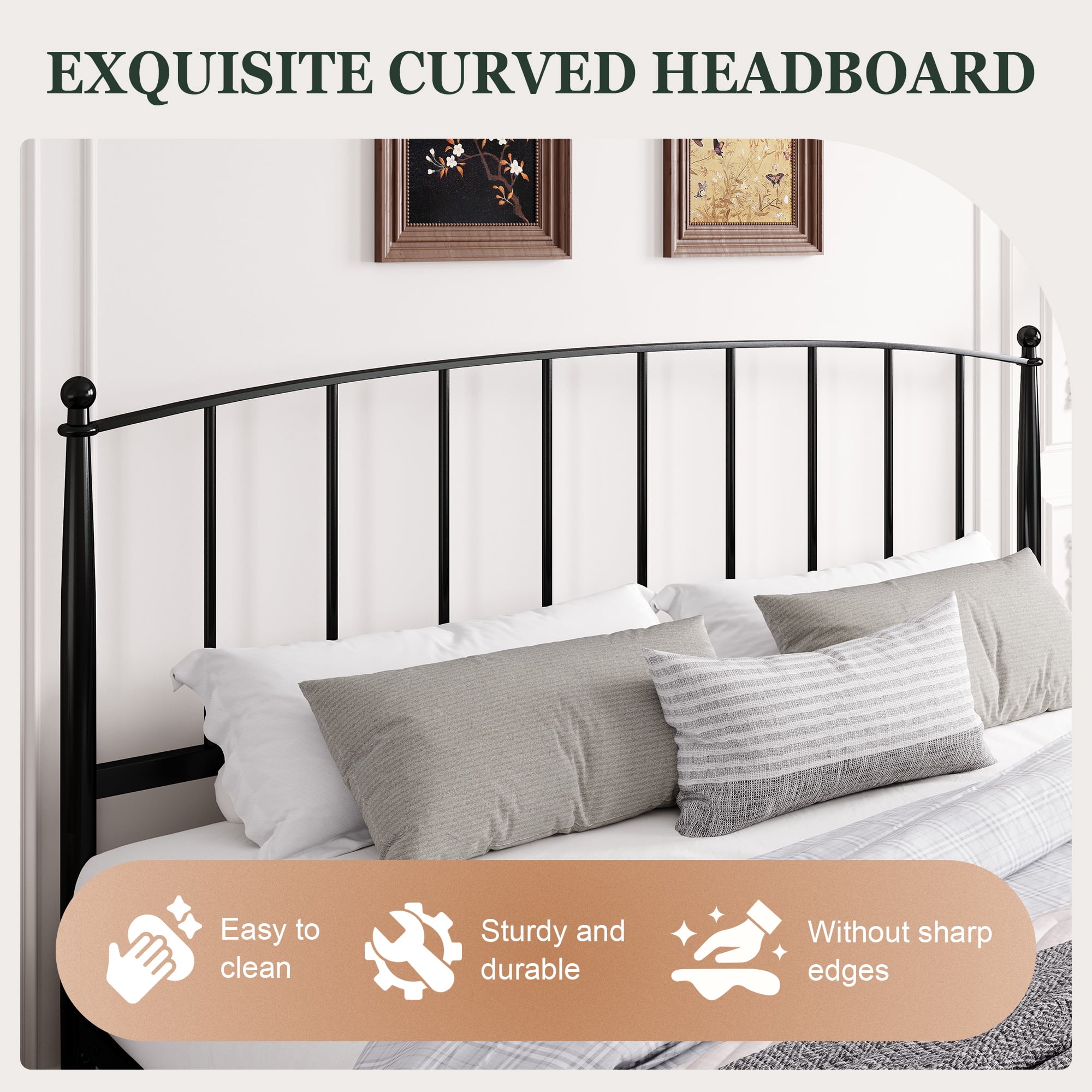 Amolife King Bed Frame, Metal Platform Bed with Curved Headboard and Footboard, Ample Under-Bed Storage Space, No Box Spring Needed, Black