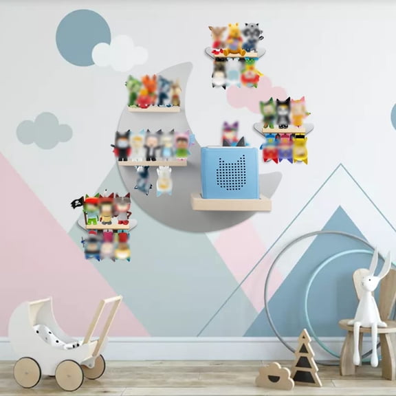 Magnetic Floating Wall Shelves Set, Wooden Shelf Design, Functional Toy and Figure Organizer, Great for Nursery Bedroom Storage