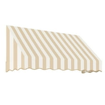 Awntech 5.38 Ft San Francisco Closed-Sided Fixed Awning Canopy (64.5in x 24in x 42in), Linen/White Stripe