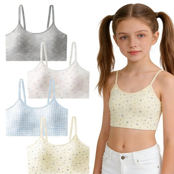 Cotton Crop Cami Bras Adjustable Straps, Girls Padded Training Bra Wireless Light Thin Padding 10-16 Years