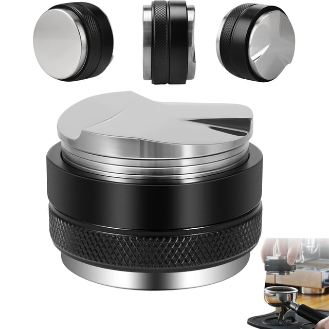 53mm Tamper de Café, Distribuidor de Café, 2 en 1 Nivelador de Café, Nivelador de Café de Doble Cabeza, Profundidad Ajustable en Ambos Lados, Manipuladores