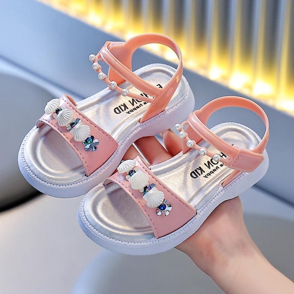 Girls Pearl Princess Sandals Anti-Slip Soft Sole Beach Shoes for 3.5-11Y Pink 11.5-12 Years