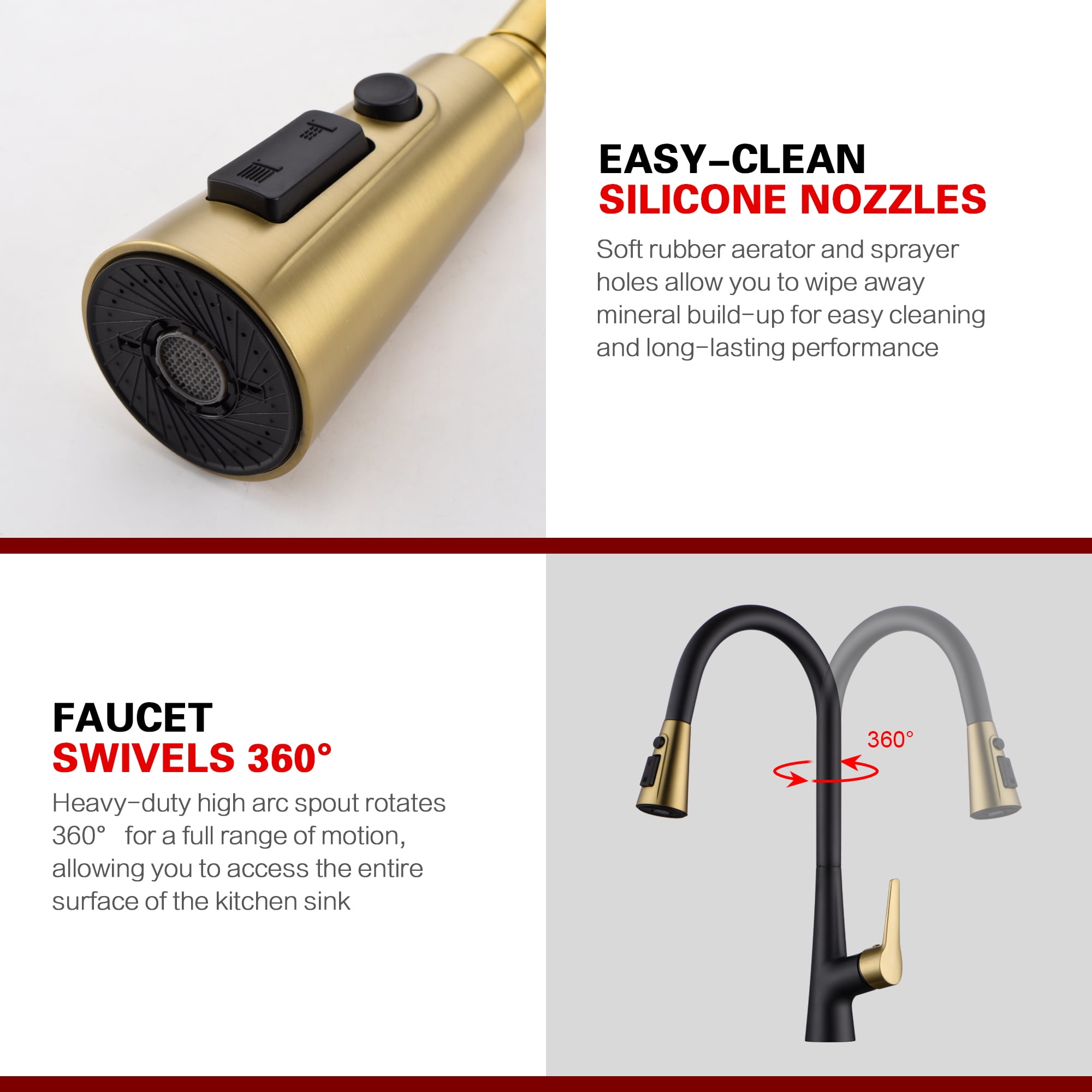 sumerain Motion Sensor Activated Kitchen Sink Faucet with Pull Down Sprayer,Hands-Free Touchless Kitchen Faucet Black & Gold
