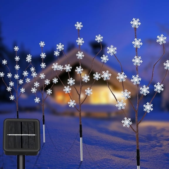 Fohil 4 Pack Solar Christmas Tree Lights Solar Powered Snowflake Tree Outdoor Waterproof 80 LEDs Solar Stake Lights Christmas Decoration for Outside Pathway Landscape Garden Lawn Yard Festival