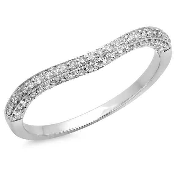 0.20 Carat (ctw) 18K White Gold Round Cut Diamond Ladies Stackable Anniversary Wedding Contour Band Guard Ring 1/5 CT