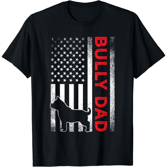 Bully or pitbull dog DAD vintage american flag papa gifts T-Shirt