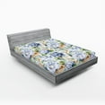 thumbnail image 2 of Ambesonne Floral Fitted Sheet, Blurry Abstract Autumn Bloom, King Size, Ceil Blue Amber and Green, 2 of 5