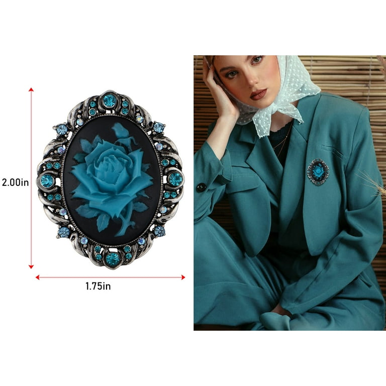 Vintage Inspired Antique Blue Green Rose Crystal Flower