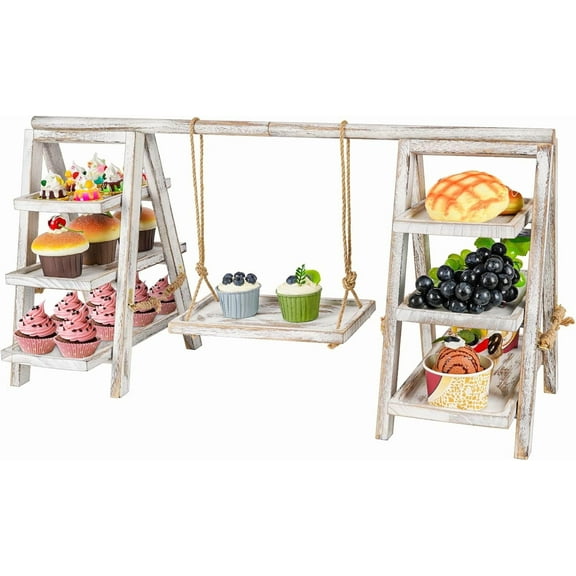 Wooden Cupcake Stand, 3 Tier Cupcake Display Stand for Dessert Display, Dessert Stands with Serving Tray and Foldable Stand for Party, Birthday, Wedding, Events, Baby Shower (White)