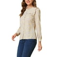 thumbnail image 4 of INSPIRE CHIC Women's Ruffled Floral Print Relax Fashionable Long Round Neck Shirt S Beige, 4 of 6