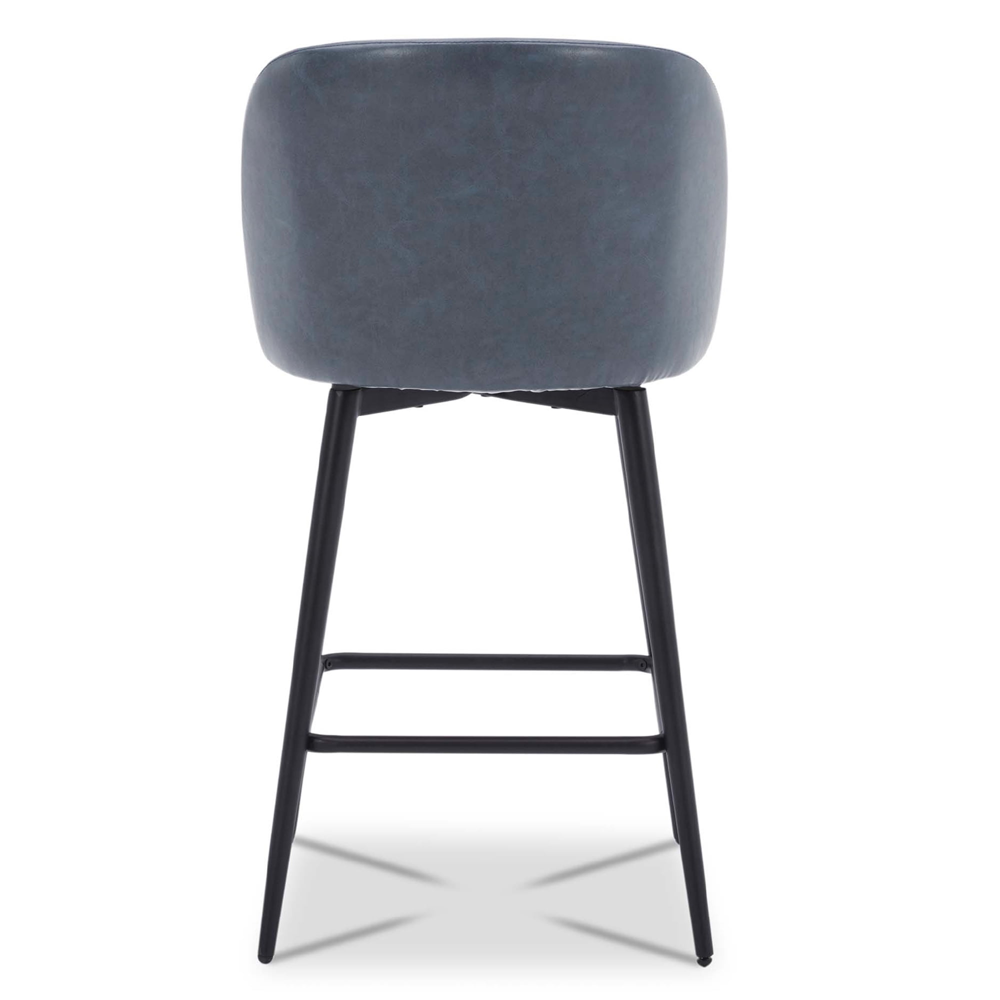 CHITA 27" Swivel Upholstered Counter Bar Stools Set of 2 with Back & Metal Legs, Faux Leather in Navy Blue