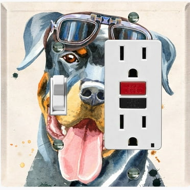 Metal Light Switch Plate Cover Cute Rottweiler Aviator Outfit Beige DOG020