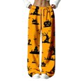 thumbnail image 2 of Halloween Pajama Pants for Women Spooky Pumpkin Ghost Lounge Bottoms Pjs Fall Halloween Jammies (Z003#-Yellow L), 2 of 5