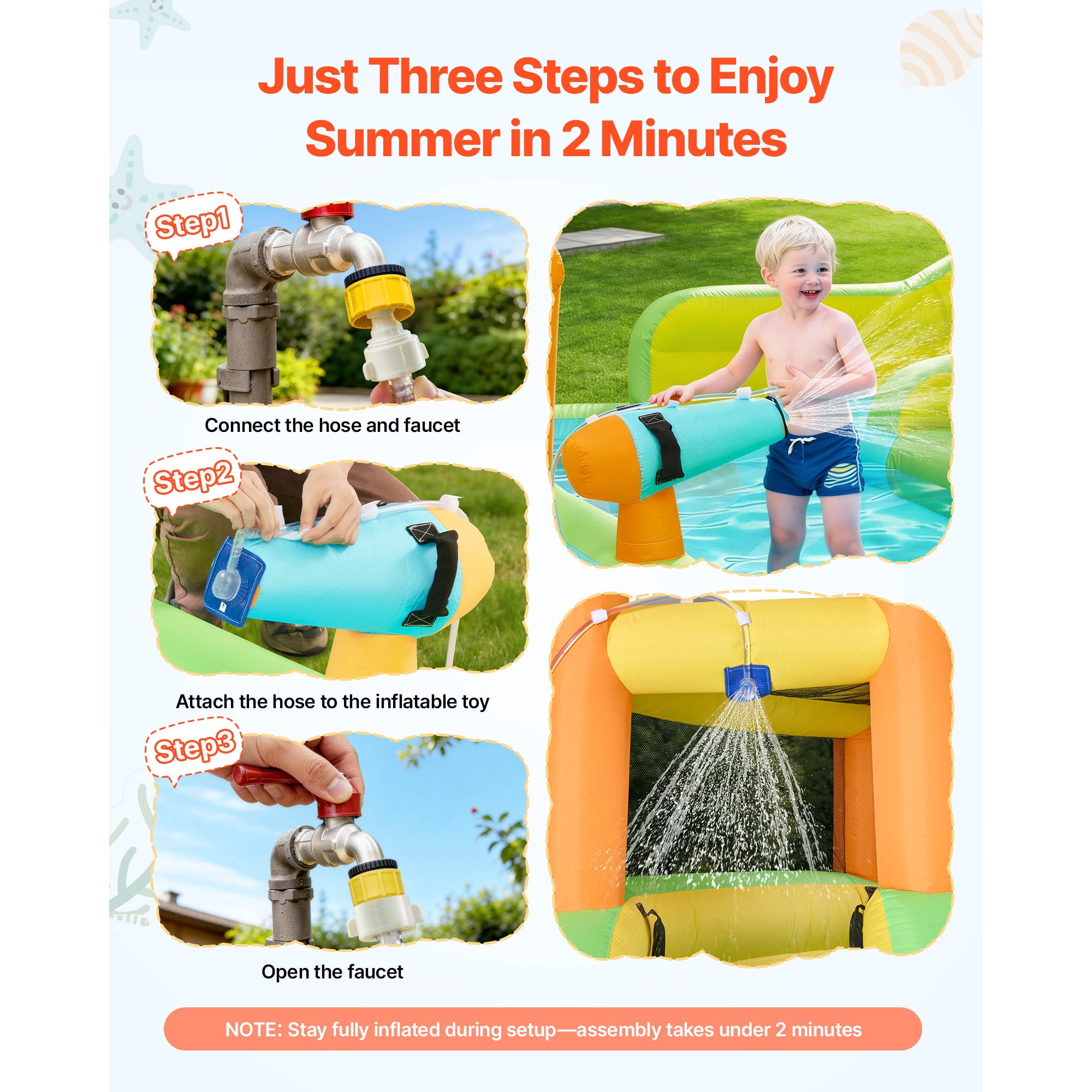 KFFKFF Inflatable Bounce House with Water Slide, 13.3 x 11.4 x 8.4 ft Play Castle Featuring Climbing Wall, Dual Slides, Splash Pool, and Mini Soccer Area for 3-4 Kids Aged 3-8