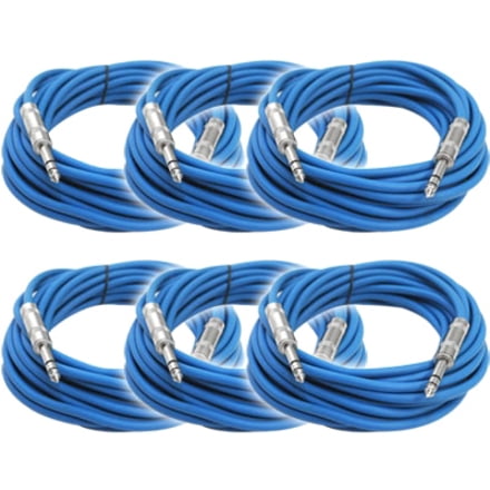 Seismic Audio SATRX-25, 6 Pack of Blue 25 Foot TRS Patch Cables