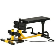 Soozier Machine à squats 3 en 1 avec extensions appareil à abdominaux et dos équipement de fitness sit-up pompes hauteur réglable banc inclinable amovible acier jaune et noir