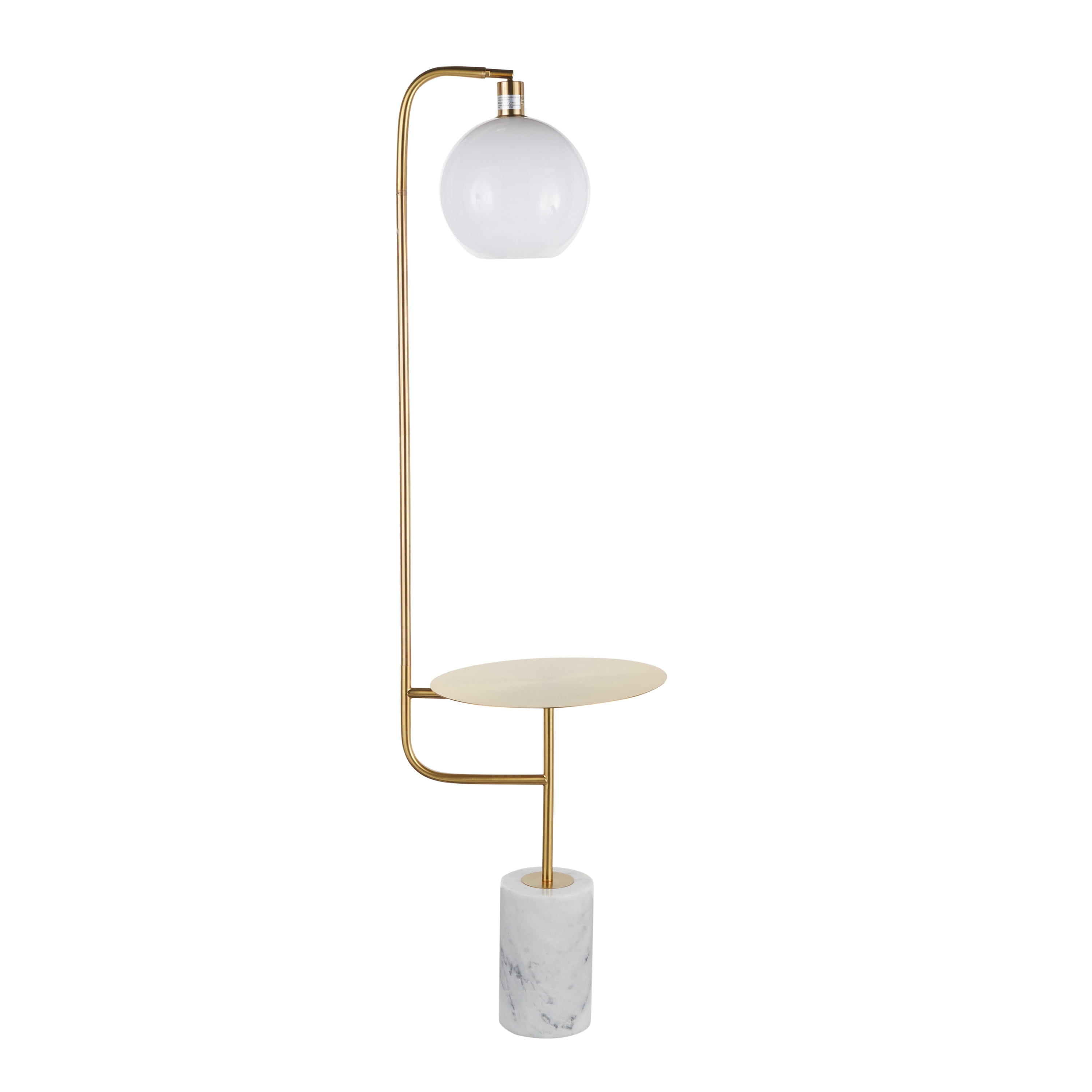 Floor Lamp with Gold Metal Side Table and White Marble Base