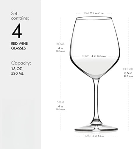 Italian Red Wine Glasses - 18 Ounce - Wine Glass Clear (Set of 4)