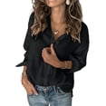 thumbnail image 2 of Pure Color Women Long Sleeve Turn-Down Collar Blouse Female Elegant Tops, 2 of 3