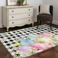 thumbnail image 3 of Spring Easter Flowers Area Rugs 4'x6', Washable Small Throw Rugs for Office Bathroom, Farmhouse Floral Black Buffalo Plaid Indoor Outdoor Rug Non-Slip Low Pile Carpet Runner Reversible Floor Mats, 3 of 8