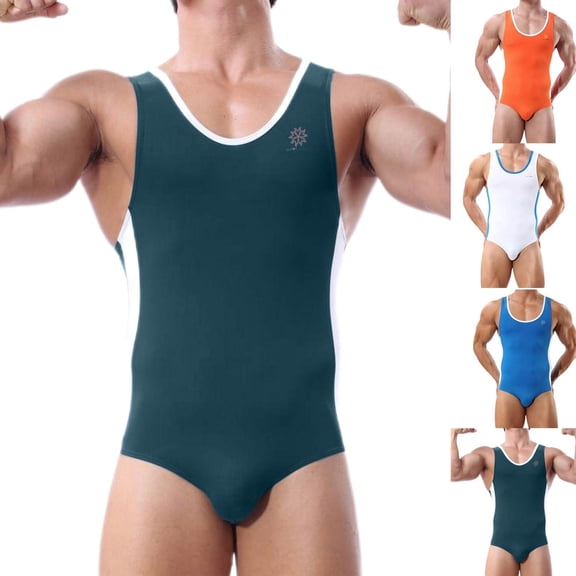 Bovxnpu Men's One Piece Swimsuit Men's Paneled Solid High-Elast 1 Piece SwimSuits Swimwear (Men's or Men's Big & Tall)