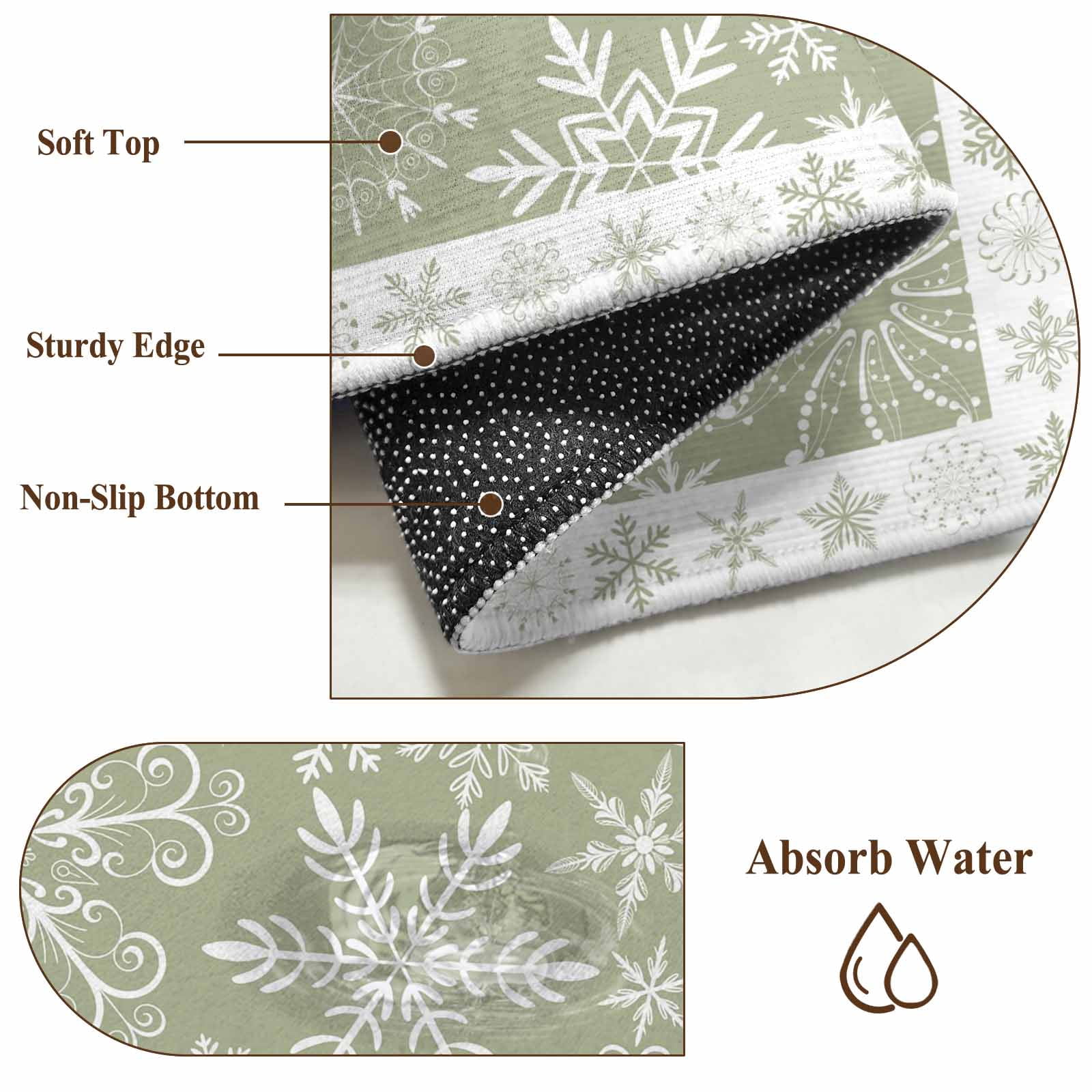 Christmas Snowflakes Area Rug 3x5 Washable Rug Non Slip Green Xmas Winter Vintage Large Area Rug Indoor Floor Carpet for Entryway Bedroom Kitchen Living Room Home Office Dining Room Nursery