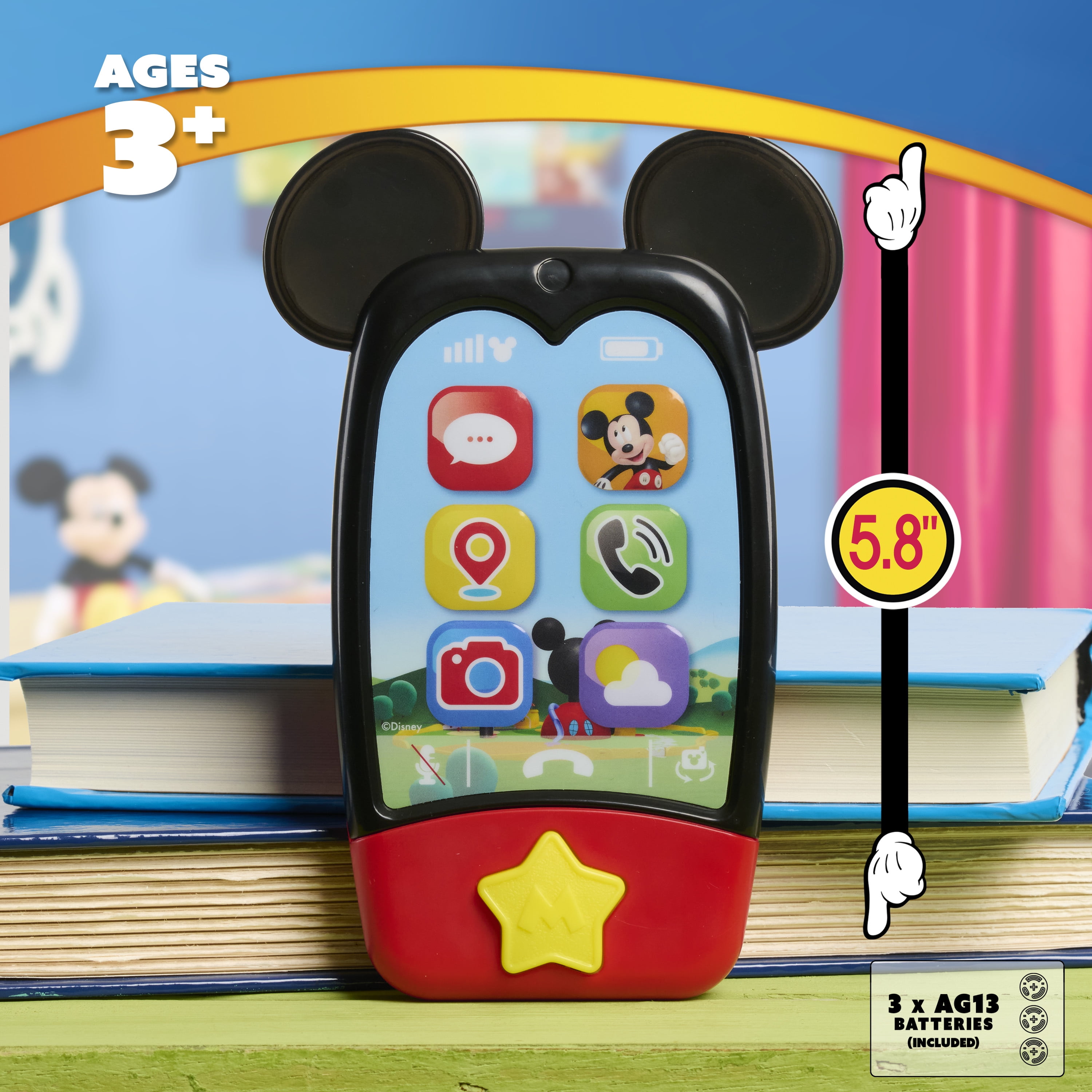 Disney Jr. Mickey Mouse Clubhouse 6-inch Mobile Phone, Interactive Toy Phone for Kids Ages 3 and up