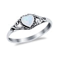thumbnail image 4 of Filigree Heart Ring Lab Created White Opal Oxidized 925 Sterling Silver Size 5, 4 of 7