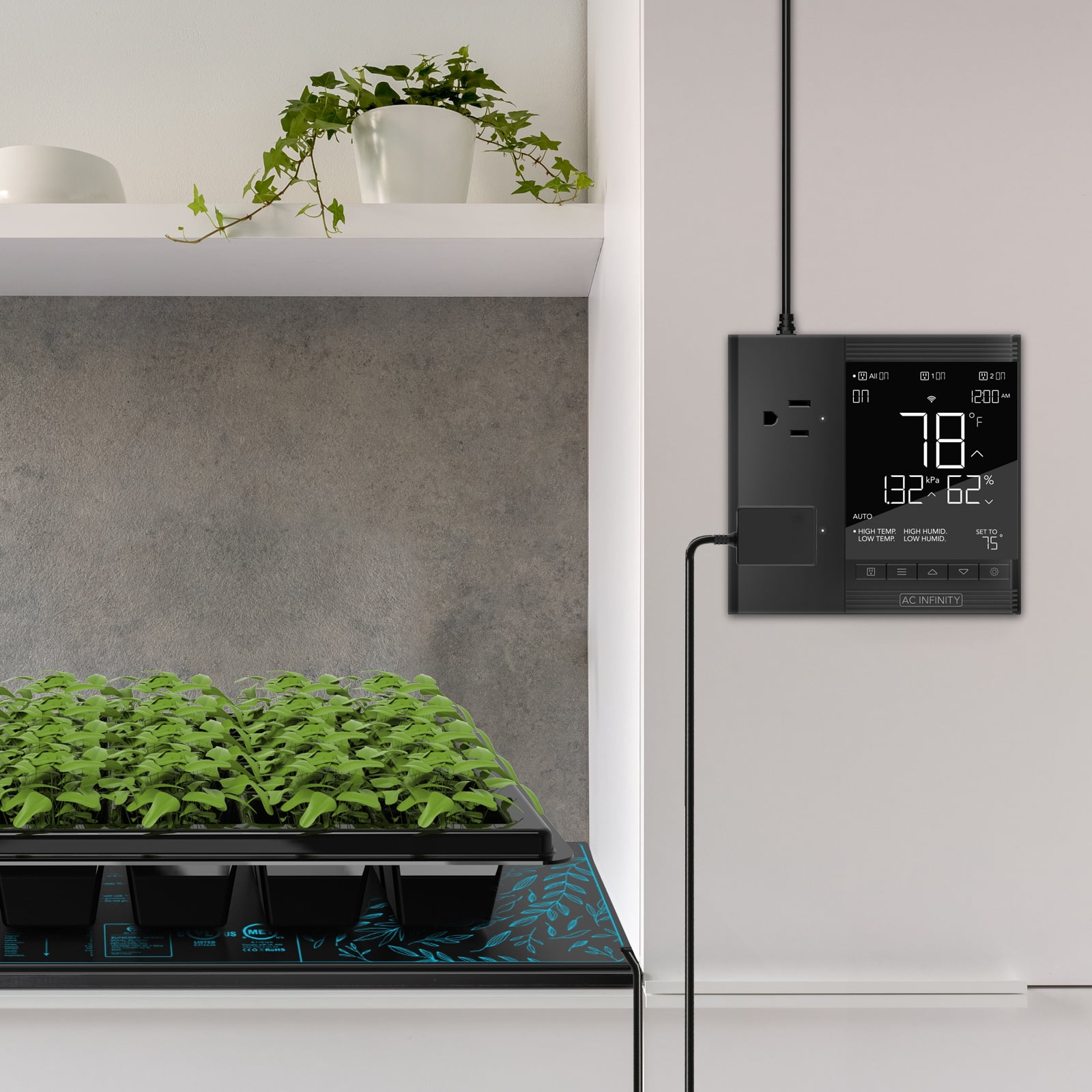 AC Infinity CONTROLLER 75 PRO, WiFi Outlet Controller, Independent Programs for Two Devices, Desktop Digital Thermostat with Temperature, Humidity, VPD, & Timer Controls, For Seed Starting Heat Mats