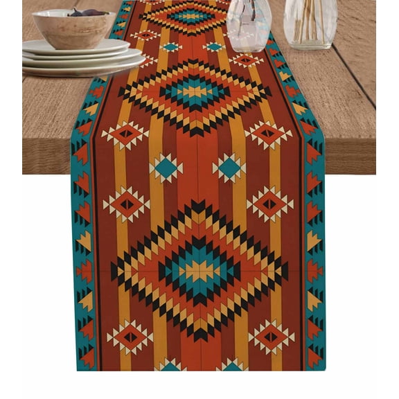 ERUNPONLY Farmhouse Aztec Table Runner - 90 Inch Long Southwest Brown Geometric Retro Cotton and Linen Blended Dress Scarves Farmhouse Table Runner for Kitchen Dining, Coffee Table, 13"x90"