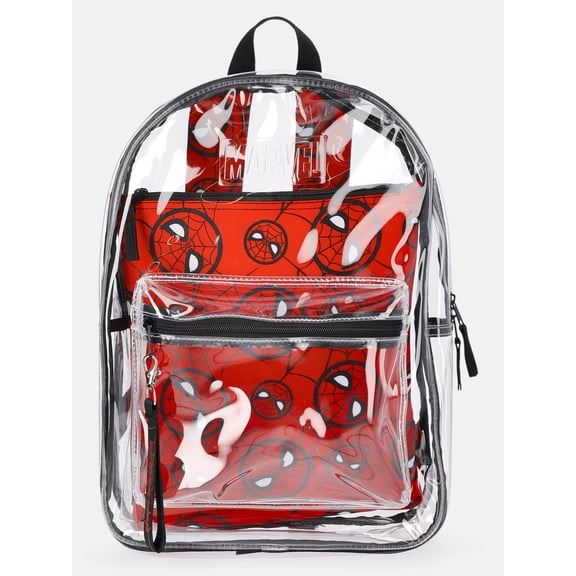 Marvel Spider-Man 17" Unisex Clear Backpack with Printed Laptop Sleeve, Red