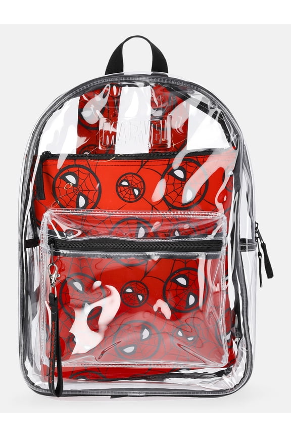 Marvel Spider-Man 17" Unisex Clear Backpack with Printed Laptop Sleeve, Red
